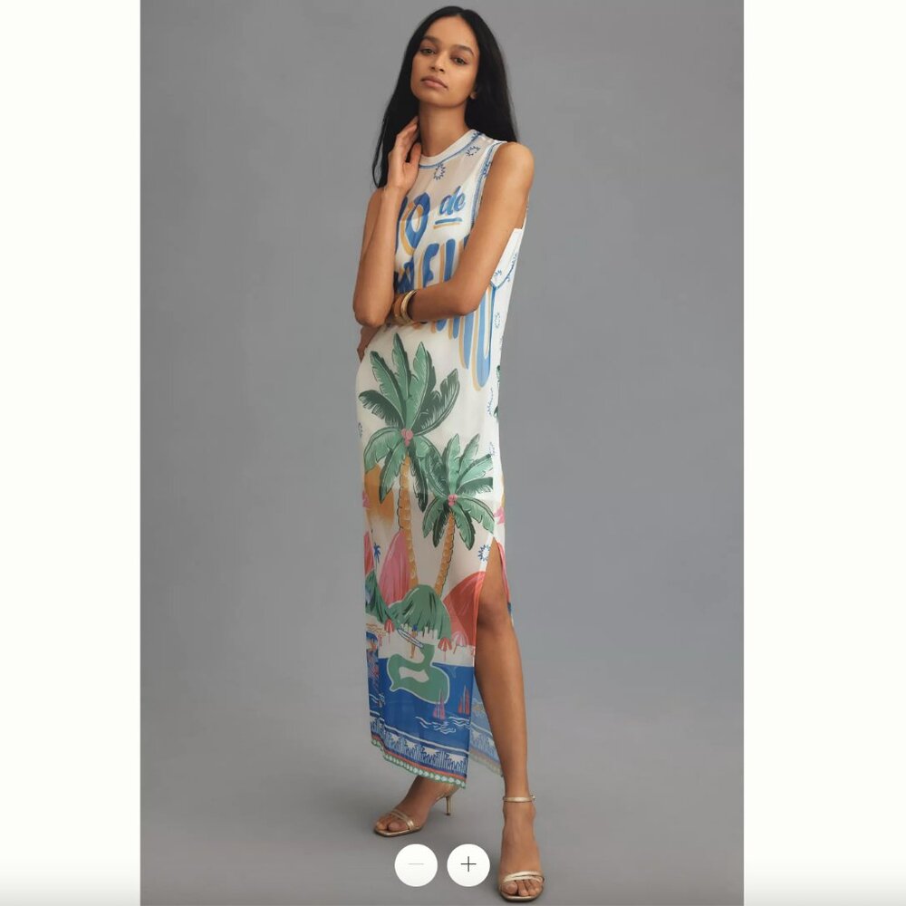 FARM Rio Anthropologie Graphic Mesh Midi Dress Sleeveless Lined Women's Small